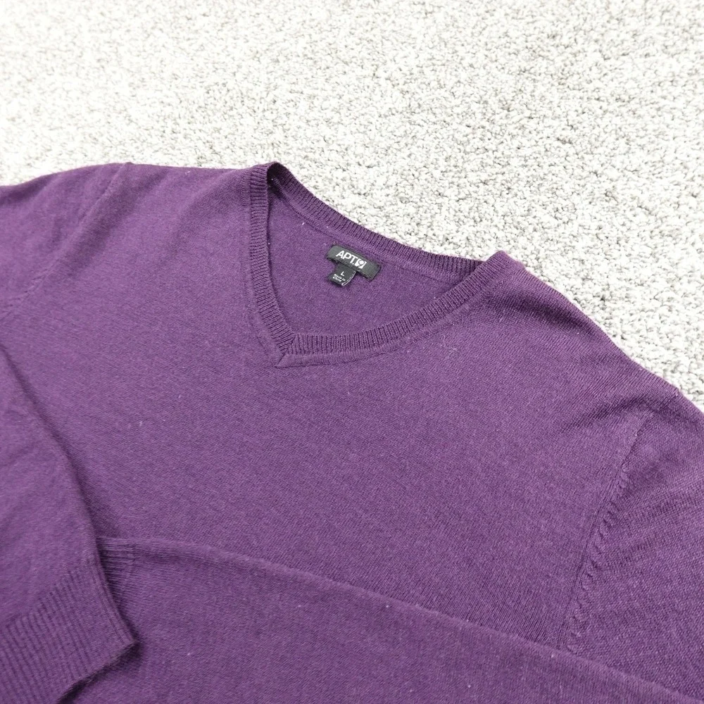 APT 9 Sweater Mens Large Purple Merino Wool Blend V Neck‎ Long Sleeve Pullover